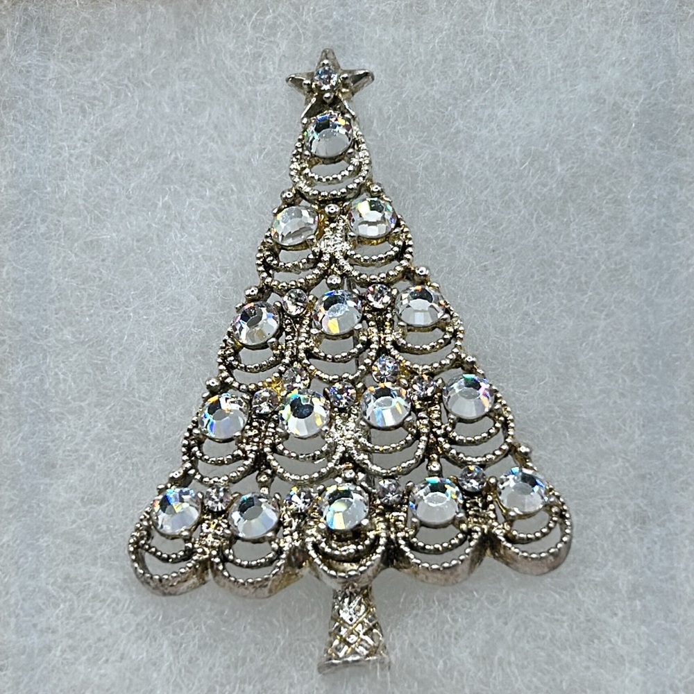 Eisenburg Ice Christmas Tree Brooch w/star Vintage AB Crystal Collectable